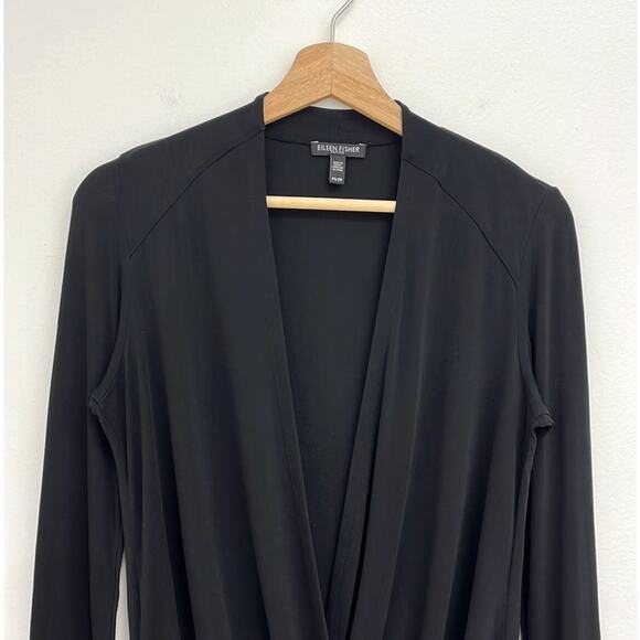 Eileen Fisher 100% Silk Faux Wrap Surplice Drape Elegant Blouse - Petite Small - Picture 4 of 11